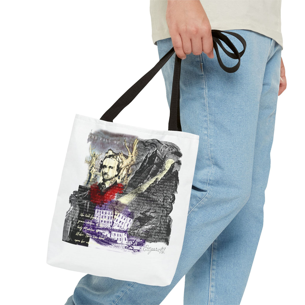 Fall of the House of Usher Tote Bag, Edgar Allan Poe Collage Art Tote